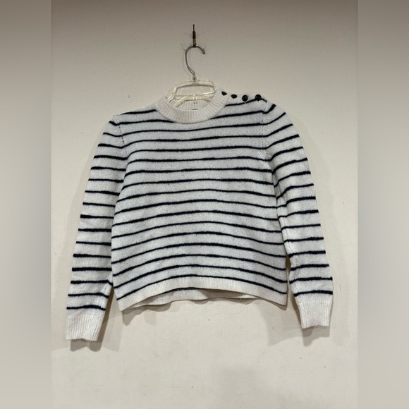Rag & Bone Striped Lambswool Sam Sweater Pullover Ivory Navy Size Small - Picture 1 of 6